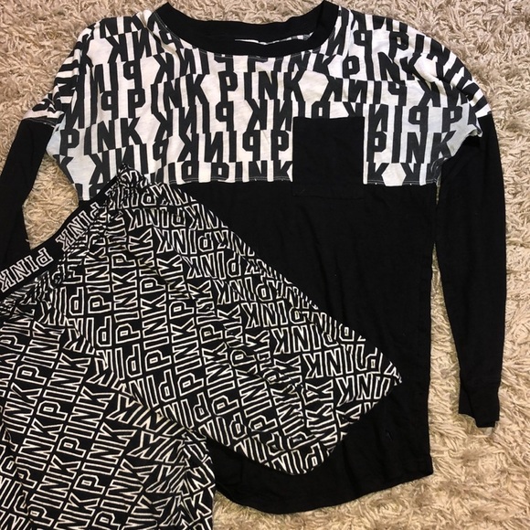 Pink Victoria’s Secret logo bundle long sleeve shirt and sweatpants lounge pants - Picture 3 of 12